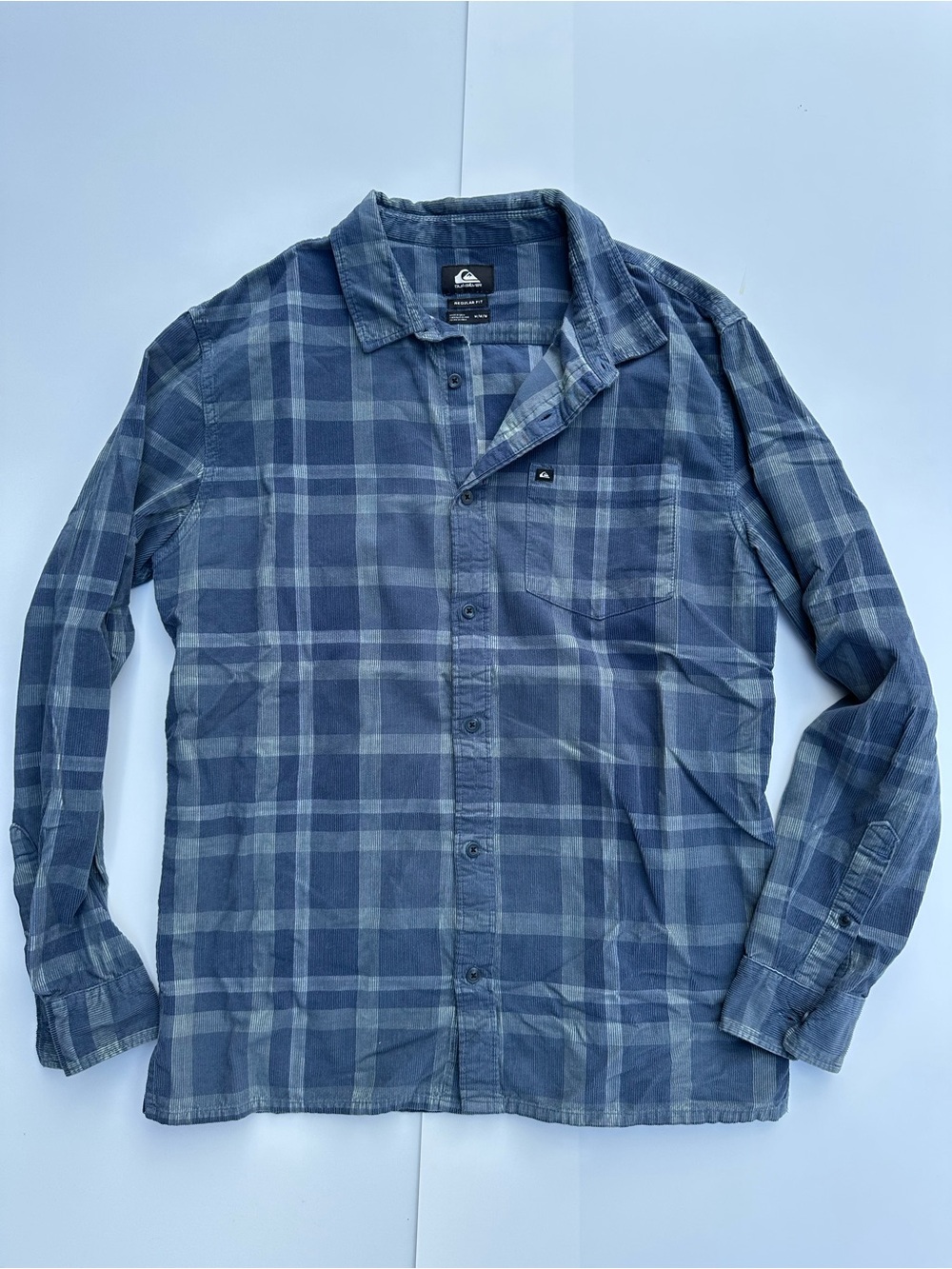 Quiksilver Men's Navy and Light Blue Plaid Button-Down Shirt